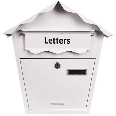 LARGE STEEL WHITE POST LETTER MAIL BOX LOCKABLE WITH KEYS OUTDOOR WALL S5551 (1/3)