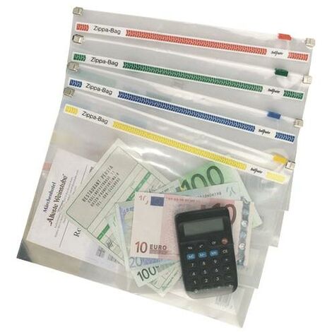 Pack De 5 Bolsas Con Cremallera Snopake Zippa Bag - Tamaño A4 (325 X 235 Mm), Multicolor, Resistentes Al Agua