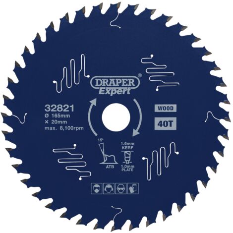 Draper Expert TCT Circular Saw Blade for Wood with PTFE Coating, 165 x 20mm, 40T (32821) (1/5)