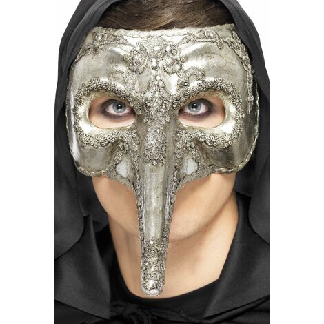Luxury Venetian Capitano Mask Adult Silver