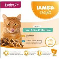 Iams Delights Senior Cat Land & Sea Collection in Gravy 8pk - 85g - 817404