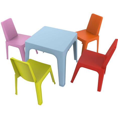 garbar JULIETA Set 4+1 Infantil Silla-Mesa Interior, Exterior Azul Cielo/Rosa/Rojo/Naranja/Verde Lima