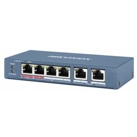 Hikvision Switch Pro Series 6 porte unmanaged 4 Mbps PoE 60W +2 uplink Mbps - DS-3E0106HP-E