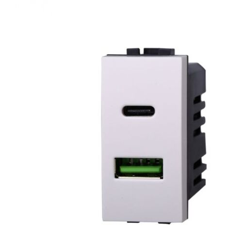 ETTROIT Caricatore USB Type-A + Type-C 5Vdc 3.1A bianco compatibile Bticino Livinglight - LB3002