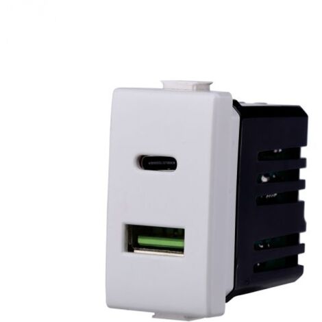Ettroit Caricatore USB 2IN1 Type-A + Type-C  5Vdc 3.1A bianco Compatibile Bticino Matix - MT3002