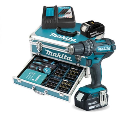 Makita DHP482RFX9 Akku-Schlagbohrschrauber 18V /2x 3,0 Ah Akku + Ladegerät inkl. 96tlg. Zubehör-Set