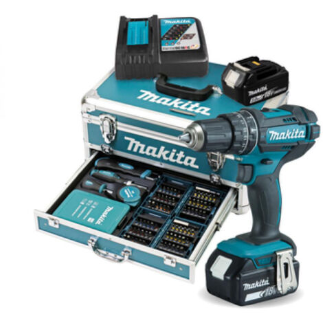 Makita DHP482RFX9 Akku-Schlagbohrschrauber 18V /2x 3,0 Ah Akku + Ladegerät inkl. 96tlg. Zubehör-Set