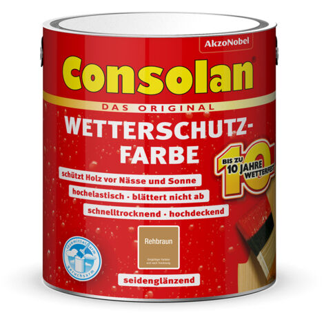 Consolan Wetterschutzfarbe, Deckender Holzschutz für Außen, Rehbraun, 2,5 l (1/5)