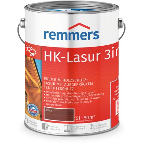 Remmers HK-Lasur 3in1 teak, 5 Liter, Holzlasur aussen, 3facher Holzschutz mit Imprägnierung + Grundierung + Lasur, Feuchtigkeit- und UV-Schutz