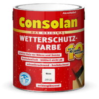 Consolan Wetterschutzfarbe, Deckender Holzschutz für Außen, Weiß, 2,5L