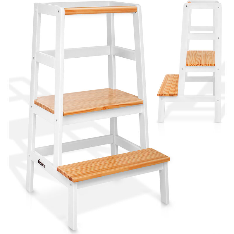 Eiche/Weiss Generic Tritthocker Holz für die Küche Learning Tower wie Montessori Küchenhilfe. Verstellbar Kinderhochstand Treppchen Treppchen für Kleinkinder und Erwachsene