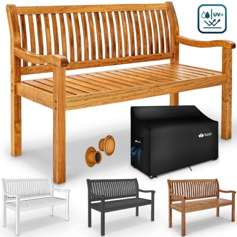 tillvex® Gartenbank Holz Hellbraun 150 cm / 3 - 4 Personen Parkbank Massiv Sitzbank Garten Gartenmöbel