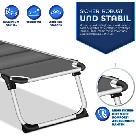 tillvex® Sonnenliege mit Dach und Kopfkissen Grau Basic Polsterung
