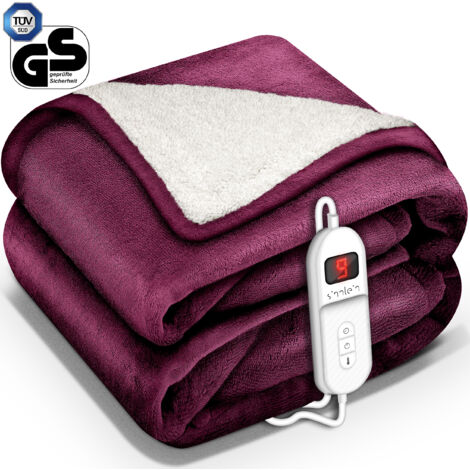 sinnlein® Heizdecke mit Abschaltautomatik 200x180cm Weinrot Elektrische Wärmedecke mit 9 Temperaturstufen Kuscheldecke waschbar Bett, Sofa Decke elektrisch mit Timer Digitalanzeige