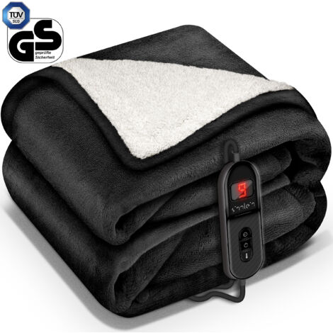 sinnlein® Heizdecke mit Abschaltautomatik 200x180cm Schwarz  Elektrische Wärmedecke mit 9 Temperaturstufen  Kuscheldecke waschbar Bett, Sofa  Decke elektrisch mit Timer Digitalanzeige