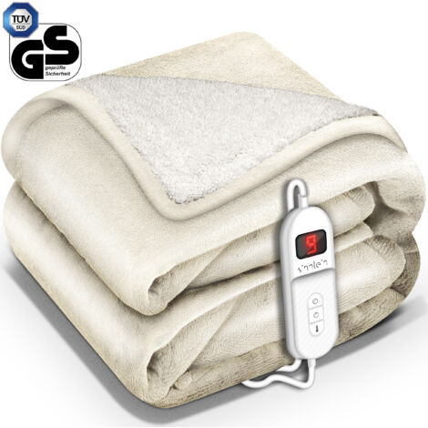 sinnlein® Heizdecke mit Abschaltautomatik 200x180cm Beige  Elektrische Wärmedecke mit 9 Temperaturstufen  Kuscheldecke waschbar Bett, Sofa  Decke elektrisch mit Timer Digitalanzeige