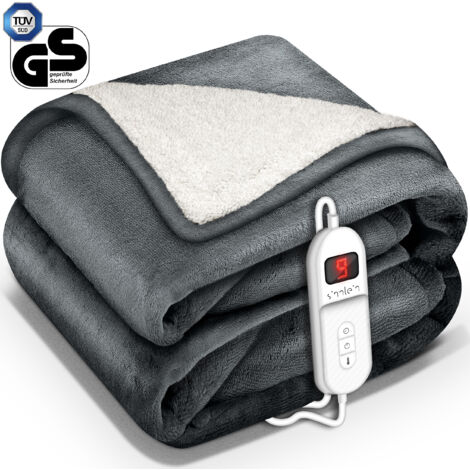 sinnlein® Heizdecke mit Abschaltautomatik 180x130cm Dunkelgrau  Elektrische Wärmedecke mit 9 Temperaturstufen  Kuscheldecke waschbar Bett, Sofa  Decke elektrisch mit Timer Digitalanzeige