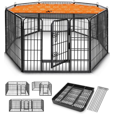 TRESKO® Welpenlaufstall 60 cm hoch mit Dach & Erdankern Welpenauslauf 8-teilig Hundelaufstall faltbar mit Tür Aufbau werkzeugfrei Tierlaufstall Hunde wetterfest 8 teilig (1/5)