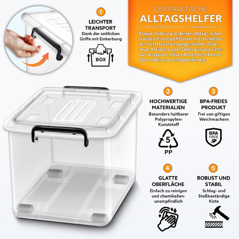 tillvex Aufbewahrungsboxen mit Deckel 4er Set - 24L, lebensmittelecht  Kunststoff Boxen Set stapelbar Aufbewahrung Ordnungssystem Box gro  Aufbewahrungsbox Kleiderboxen transparent 100% Neumaterial