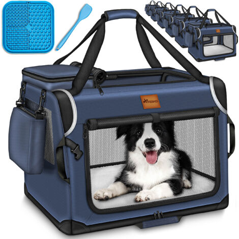TRESKO® Hundebox faltbar Navyblau (XL 83x58x58cm) inkl. Leckmatte, Spatel & Reflektoren Transportbox für Hunde und Katzen Hundetransportbox für kleine & große Hunde Hundetasche robust