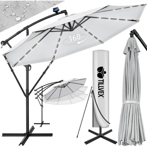Deuline Alu Ampelschirm FLORENZ – Quadratisch 270x270 Cm, Kurbel, Neigbar & UV-Schutz 50+, Grau