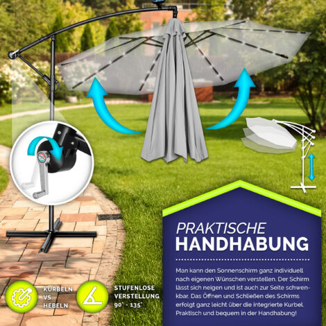 Deuline Alu Ampelschirm FLORENZ – Quadratisch 270x270 Cm, Kurbel, Neigbar & UV-Schutz 50+, Grau