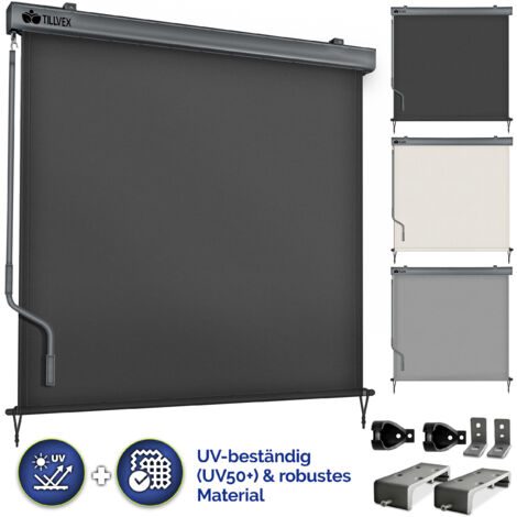 tillvex® Senkrechtmarkise 140x250 cm Anthrazit für Außen- und Innenbereich  Außenrollo wasserfest mit Handkurbel für Balkon, Terrasse & Garten  Balkonrollo Sonnenschutz aus Aluminium  Rollo Sichtschut