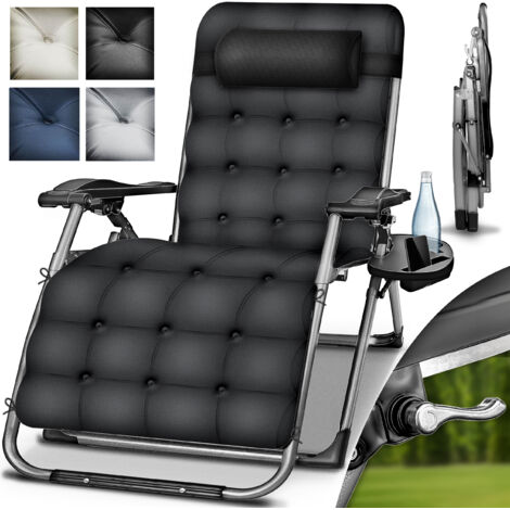 tillvex® Liegestuhl klappbar bis 200 kg Schwarz Sonnenliege wetterfest für Balkon, Garten & Terrasse Outdoor Liege verstellbar mit dickem Polster Relaxliege mit Nackenkissen, Getränkehalter & Aufla