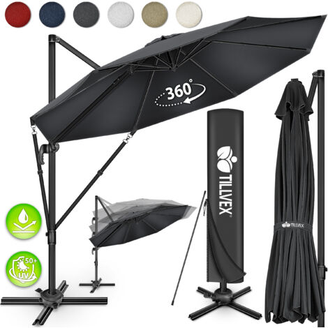 tillvex® Premium Alu Sonnenschirm 330 cm Braun + Abdeckung & Windsicherung Ampelschirm 6-Fach Verstellbar mit Kurbel Gartenschirm 360° Drehbar Neigbar Kippbar Kurbelschirm UV50+ Groß wasserdicht