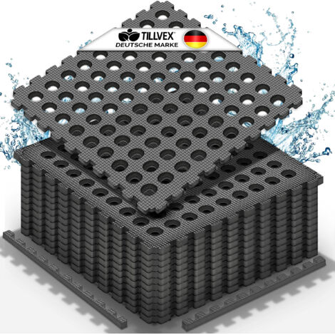 tillvex® Pool Bodenschutzmatte mit Löchern 48 Stück Schwarz Unterlegmatte für Pool & Planschbecken 51x51 cm Poolmatte Bodenmatte Outdoor Poolunterlage Bodenschutz Matten wärmeisolierend Whirlpool