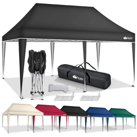 tillvex Pavillon 3x6m Rot wasserdicht Pop-Up Faltpavillon höhenverstellbar Gartenzelt UV Schutz 50+ Partyzelt mit Tasche für Garten