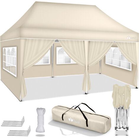 tillvex Pavillon 3x6m - mit 6 Seitenwänden Beige wasserdicht  Pop-Up Faltpavillon höhenverstellbar  Gartenzelt UV Schutz 50+  Partyzelt mit Tasche für Garten