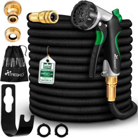 TRESKO® Premium Gartenschlauch Flexibler Wasserschlauch dehnbarer Flexischlauch Schwarz 30m