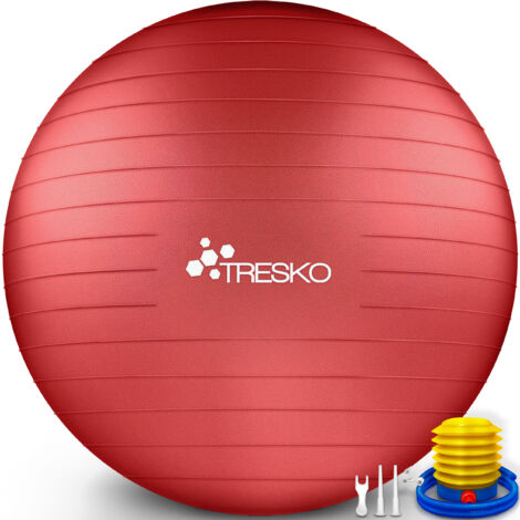 TRESKO Gymnastikball (Rot 85cm) mit Pumpe Fitnessball Yogaball Sitzball Sportball Pilates Ball Sportball