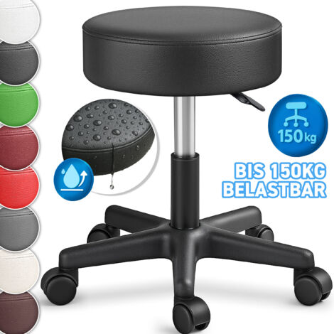 TRESKO Rollhocker höhenverstellbar Beige 150 kg Hocker Drehhocker 10 cm Dicke Polsterung 47-60 cm Arbeitshocker Bürohocker 360° drehbar mit Rollen