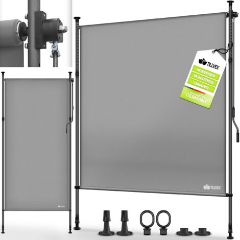 tillvex® Klemmmarkise Senkrechtmarkise 120x310cm Grau mit Handkurbel ohne Bohren  Sichtschutz Ausziehbar & Blickdicht  Vertikalmarkise Balkon Terrasse Garten  Sichtschutzrollo Wetterfest