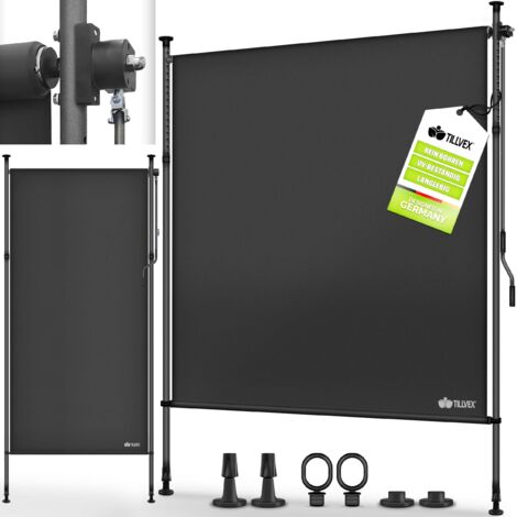 tillvex® Klemmmarkise Senkrechtmarkise 150x310cm Anthrazit mit Handkurbel ohne Bohren  Sichtschutz Ausziehbar & Blickdicht  Vertikalmarkise Balkon Terrasse Garten  Sichtschutzrollo Wetterfest
