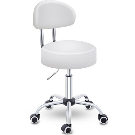 TRESKO Rollhocker Weiß mit Lehne Arbeitshocker Hocker Drehhocker Kosmetikhocker Praxishocker