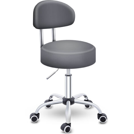 TRESKO Rollhocker Grau mit Lehne Arbeitshocker Hocker Drehhocker Kosmetikhocker Praxishocker