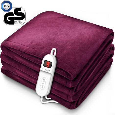 sinnlein® Heizdecke aus Plüsch 200 x 180 cm Weinrot TÜV SÜD GS geprüft elektrische Wärmedecke mit Abschaltautomatik Kuscheldecke Timerfunktion 9 Temperaturstufen waschbar bis 40°C Digitalanzeige