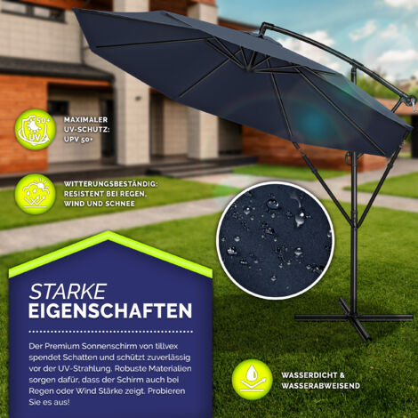 tillvex Sonnenschirm Navy-Blau Ø 300 cm Ampelschirm Gartenschirm Marktschirm Kurbel Balkon Alu Neigbar
