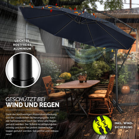 tillvex Sonnenschirm Navy-Blau Ø 300 cm Ampelschirm Gartenschirm Marktschirm Kurbel Balkon Alu Neigbar