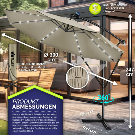 Produktbild von Soontrans Ampelschirm 300/330 Cm – Neigbar, Mit Kurbel & Metallständer, UV-Schutz, Aluminium, Für Terrasse & Garten
