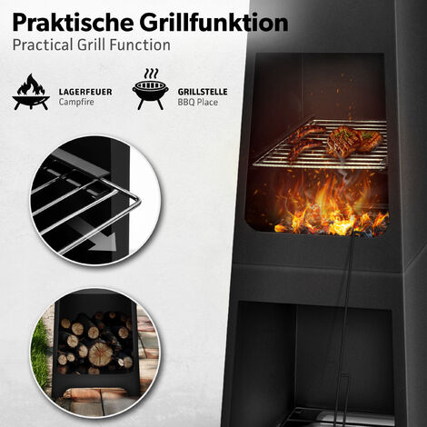 Terrassenofen Gartenkamin Metall Kamin Ofen 150cm Feuerschale Outdoor Grill