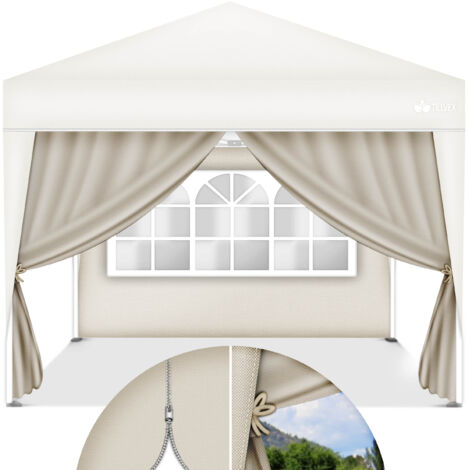 tillvex® 2X Seitenwand beige für Pavillon 3x3m & 3x6m  Faltpavillon Seitenteile wasserabweisend  Seitenfenster & Reißverschluss  Seitenwände für Gartenzelt Partyzelt