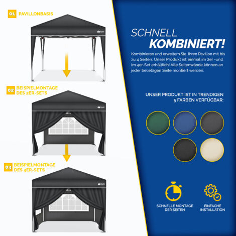 tillvex® 2X Seitenwand blau für Pavillon 3x3m & 3x6m Faltpavillon