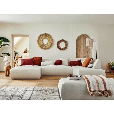 Onyx - canapé panoramique d'angle droit 7 places - en tissu - beige