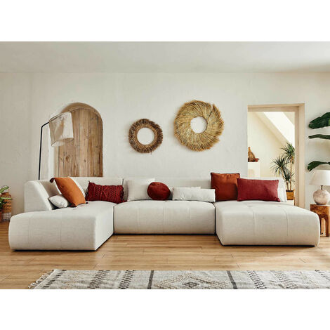 Lisa Design – Canapé panoramique d'angle gauche 7 places – Revêtement en tissu 100% polyester – Structure en bois – Dimensions L334xH75xP198 cm