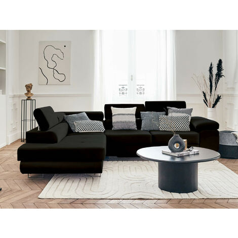 Bestmobilier – Canapé d'angle gauche 5 places convertible – Coffre de rangement – Appuie-têtes réglables – Revêtement velours – Dimensions L272xH90xP202 cm (1/5)