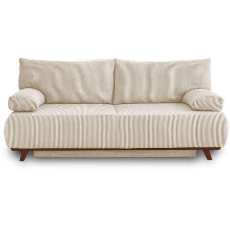 Bestmobilier – Canapé convertible 3 places avec coffre – Velours côtelé 100% polyester – Dossier rabattable pour couchage 140x187 cm – Structure bois